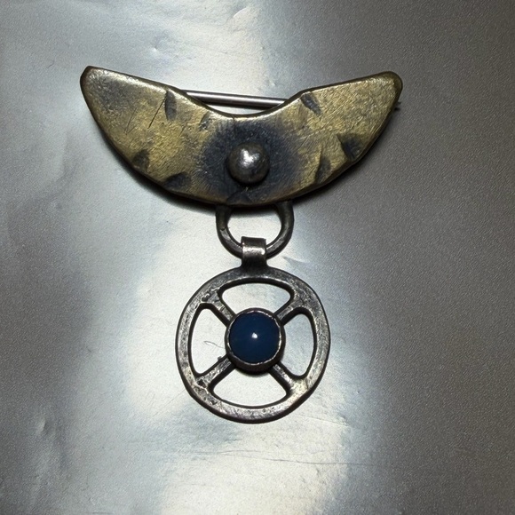 Artisan Mixed Metal Brooch with Blue Stone - Picture 9 of 9